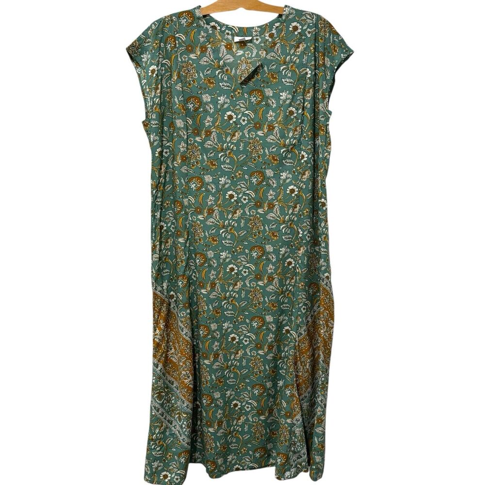 J. Jill | Pure Jill Dress Maxi Floral Green Short Sleeve V Neck Size 2X